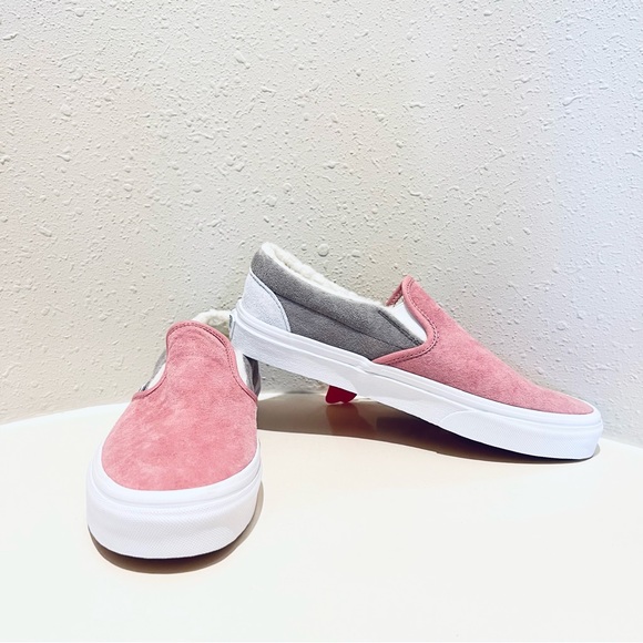 Vans Unisex Pig Suede Shearling Slip On Pink Grey Sneakers Sz W 9 M 7.5 NWT - Picture 10 of 16